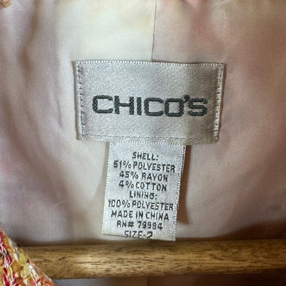 Chico’s Womens Orange Tweed Rhinestone Trim Sophisticated Blazer Jacket 2 | Med - Picture 8 of 13